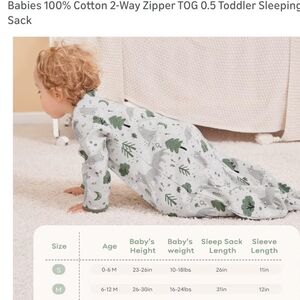 OOFOS Kids Pajamas Sleep Sack - Green Dinosaur Design Size 6-12 Months New